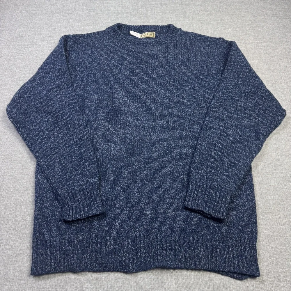L.L. Bean Vintage Wool Nylon Fisherman Sweater Pullover Mens XL Blue Heavyweight